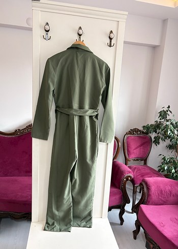 Kadın Haki Uzun Kemerli Tulum - Görsel 3