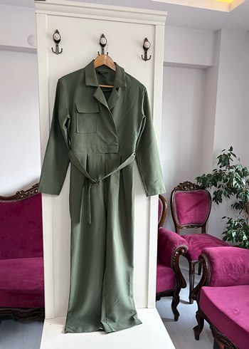 Kadın Haki Uzun Kemerli Tulum - Görsel 2