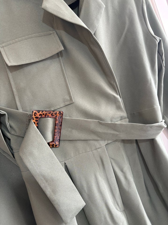 Kadın Haki Uzun Kemerli Tulum - Görsel 4