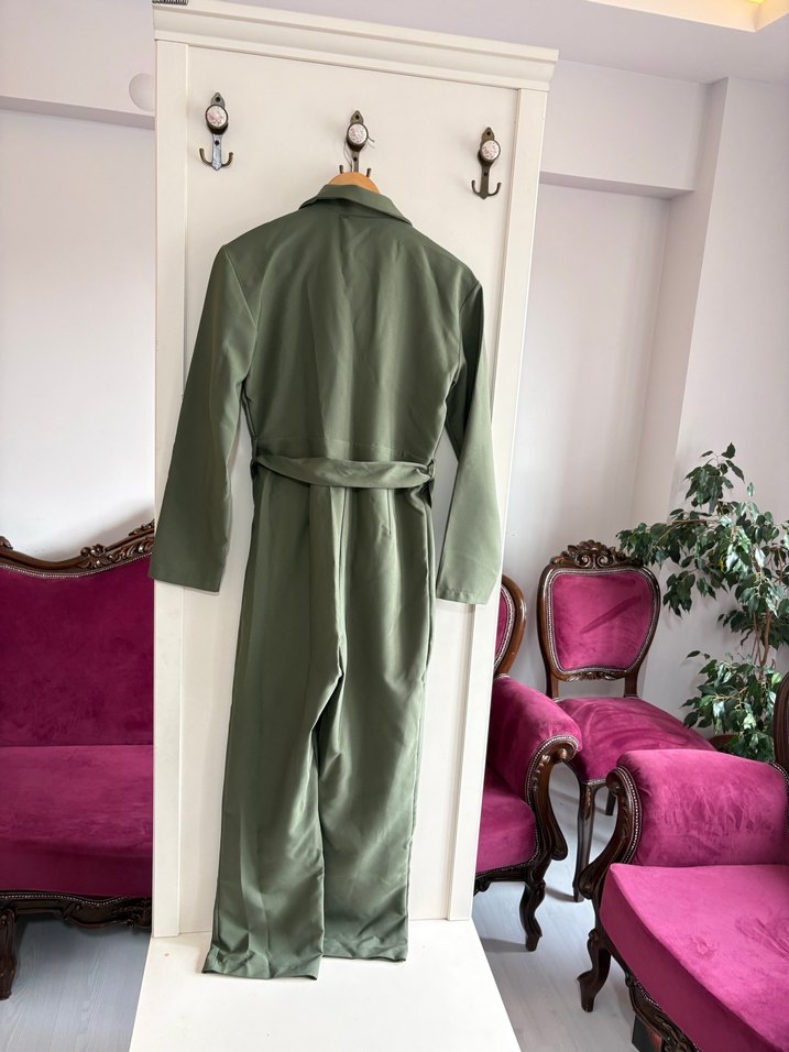 Kadın Haki Uzun Kemerli Tulum - Görsel 3