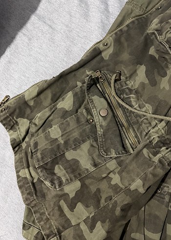 Kadın Kamuflaj Fermuarlı Midi Ceket - Görsel 8