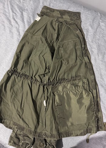 Kadın Kamuflaj Fermuarlı Midi Ceket - Görsel 7