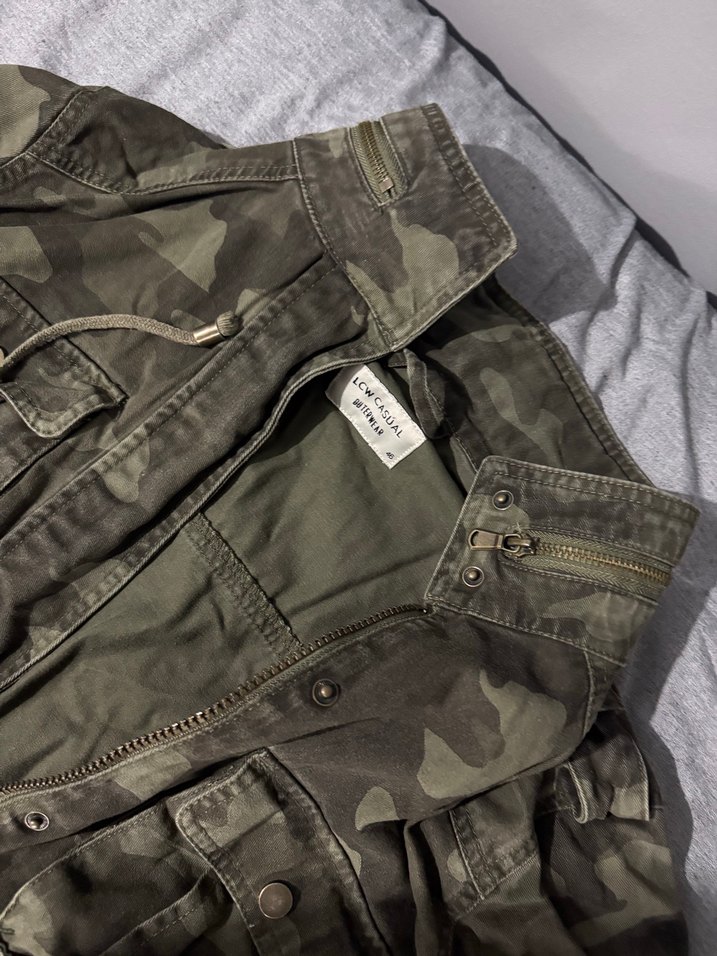 Kadın Kamuflaj Fermuarlı Midi Ceket - Görsel 3