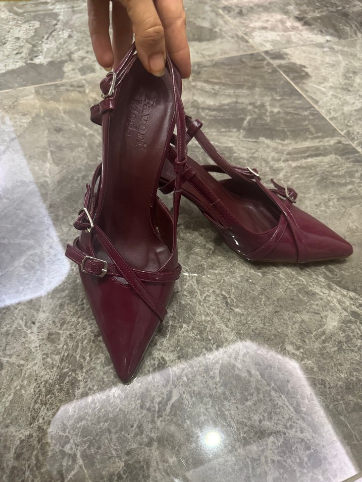 Bordo Rugan Tokalı Stiletto Kadın Ayakkabı - Görsel 2