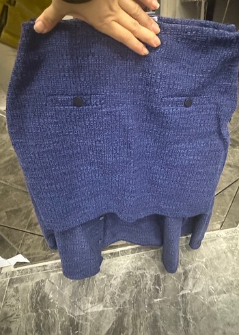 Düğmeli Mavi Mini Kot Ceket - Görsel 4