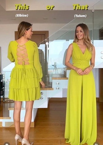 Diğer Sarı V Yaka Kemerli Kadın Tulum