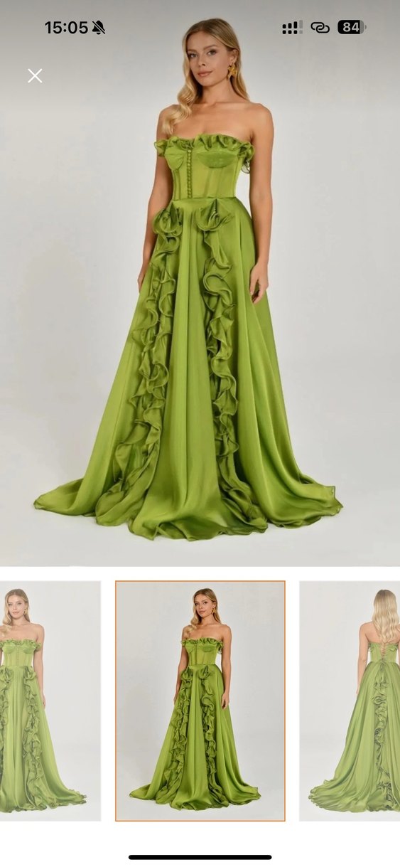 Kayık Yaka İşlemeli Uzun Kadın Abiye Elbise - Görsel 2