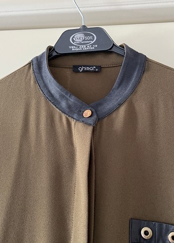 Kadın haki rengi gömlek elbise - Görsel 13