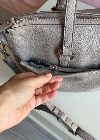 Gri Deri Kadın Çanta - Görsel 6