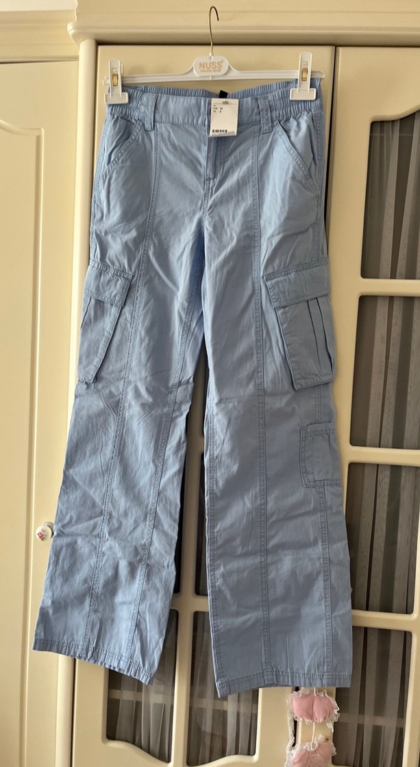 Gevşek Kesim Gri Mavi Kargo pantolon - Görsel 2