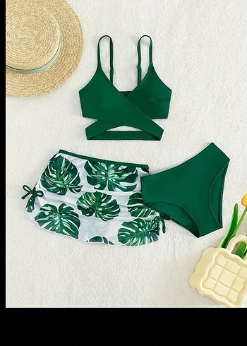 Etekli Üç Parça Harika Bikini Takımı XL Beden