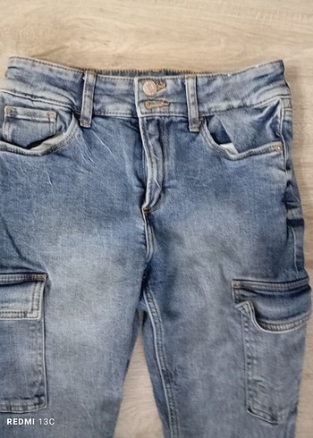 H&M Kadın Mavi Geniş Paça Kemerli Kot Pantolon