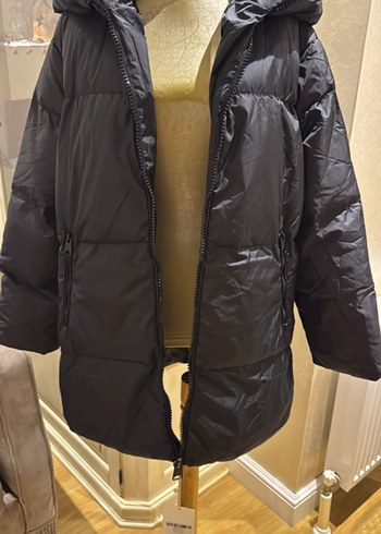 Siyah Parlak Kadın Midi Kışlık Mont - Görsel 3