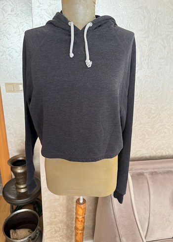 Gri Kapüşonlu Kadın Sweatshirt - Görsel 3