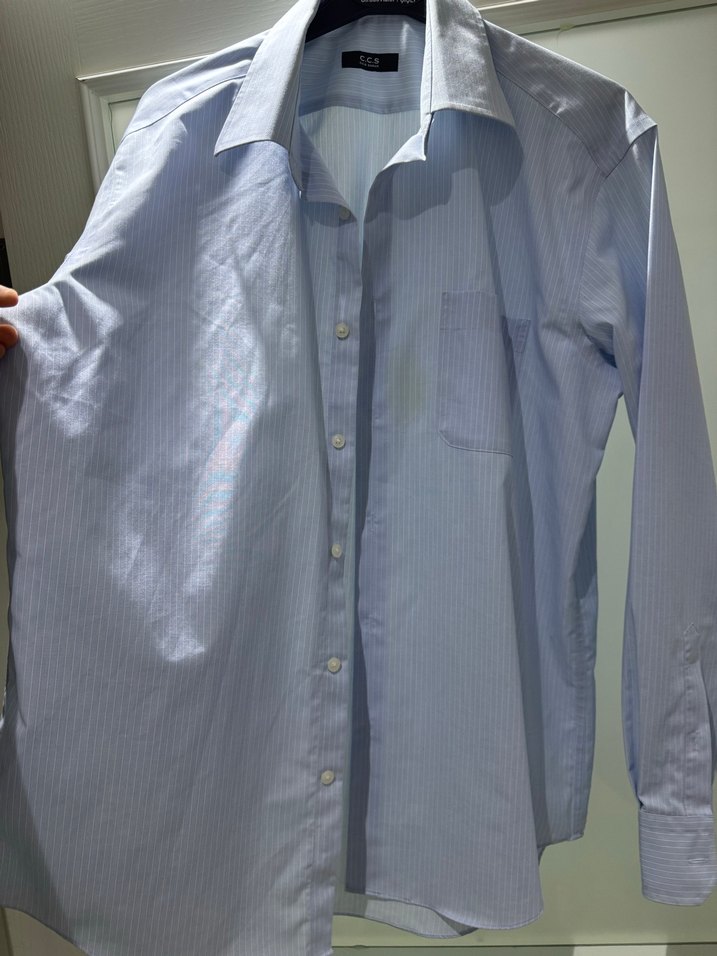 Mavi Pamuklu Erkek Gömlek, Düğmeli, Uzun Kol - Görsel 3