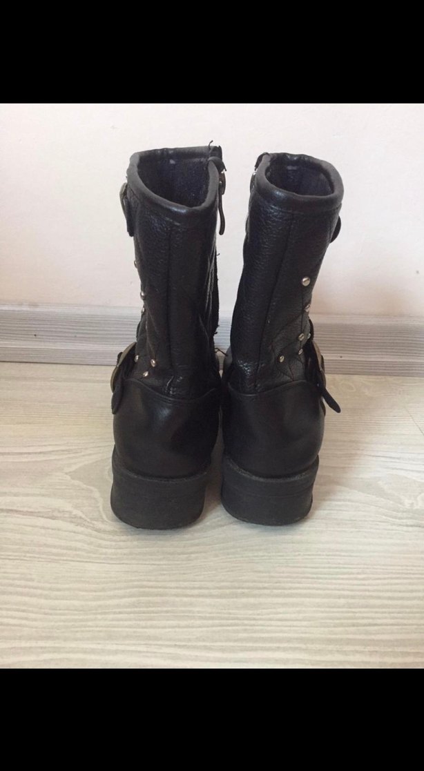 Siyah Deri Tokalı Biker Bot - Görsel 3