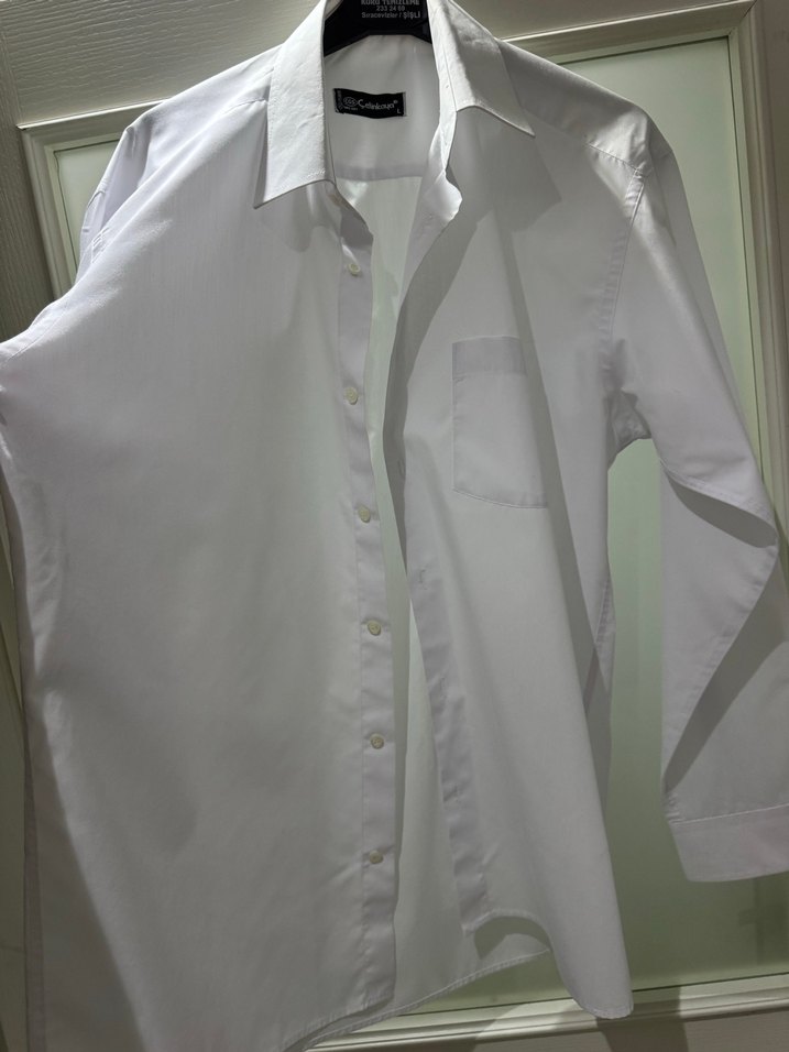 Erkek Beyaz Pamuklu Uzun Kollu Gömlek - Görsel 3