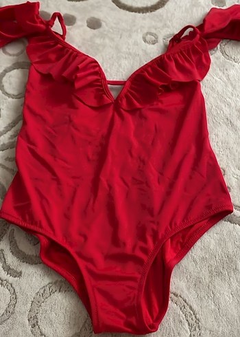 Kırmızı Fırfırlı İnce Askılı Kadın Mayo - Görsel 2