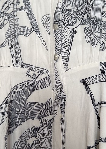 Mavi Batik Desenli Uzun Salaş Elbise - Görsel 7