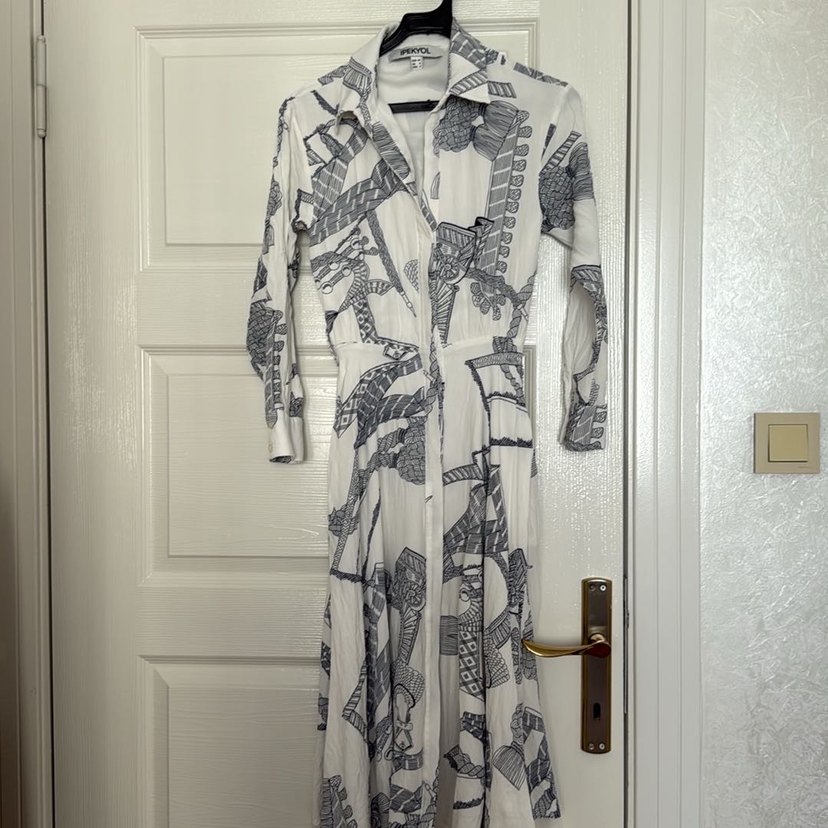 Mavi Batik Desenli Uzun Salaş Elbise - Görsel 3