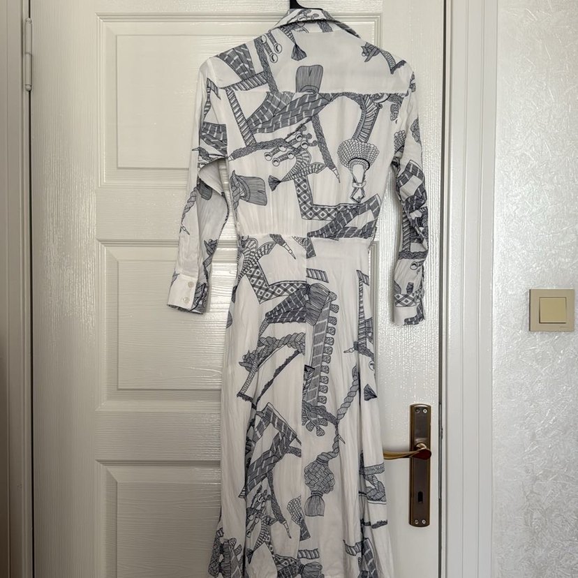 Mavi Batik Desenli Uzun Salaş Elbise - Görsel 5