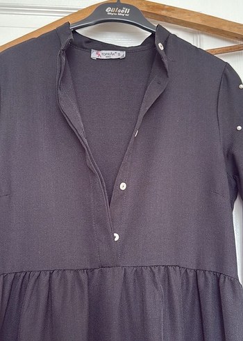 Düğmeli Siyah Uzun Akrilik Elbise - Görsel 2