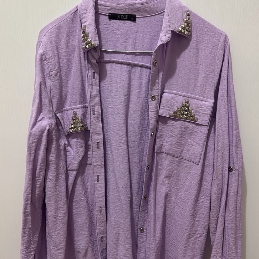 Pastel Mor Kadın Keten Gömlek - Görsel 2