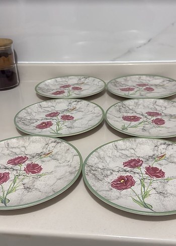 Gri Çiçek Desenli Pasta Tabağı - Görsel 2