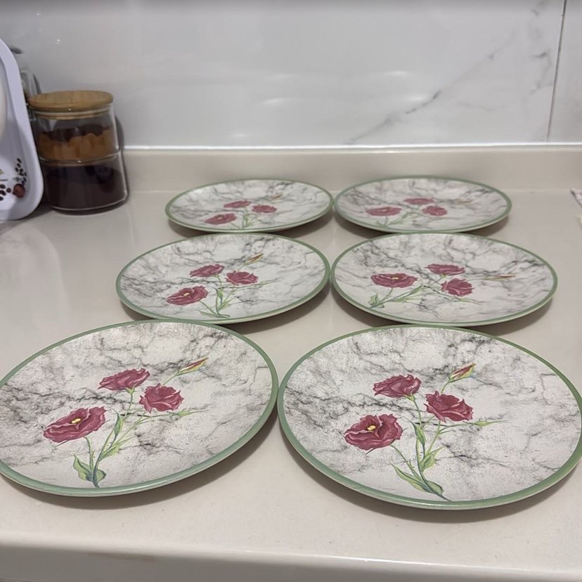 Gri Çiçek Desenli Pasta Tabağı - Görsel 2