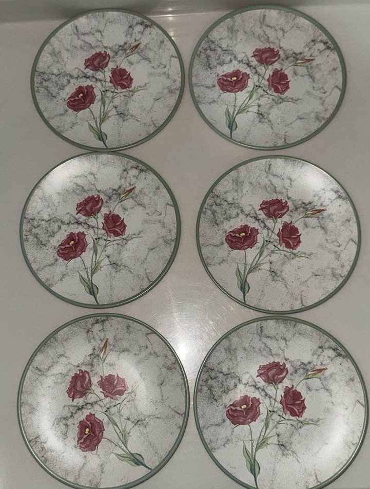 Gri Çiçek Desenli Pasta Tabağı - Görsel 4