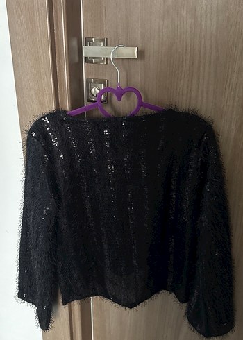 Siyah Pullu Bluz, Uzun Kollu, Gevşek Kesim - Görsel 2