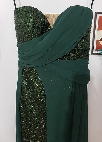 Zümrüt yeşili payetli elbise - Görsel 2
