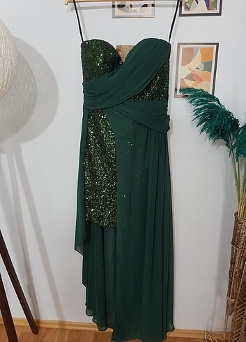 Zümrüt yeşili payetli elbise - Görsel 7
