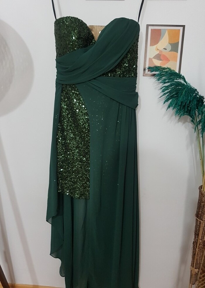 Zümrüt yeşili payetli elbise - Görsel 5