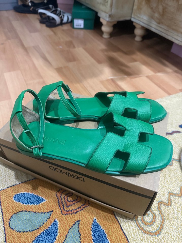 Yeşil hermes model sandalet - Görsel 5