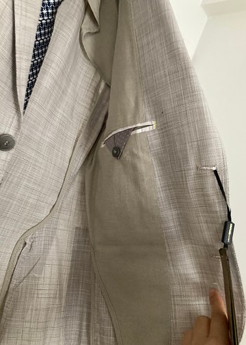 %100 keten mono yaka erkek ceket bej - Görsel 4