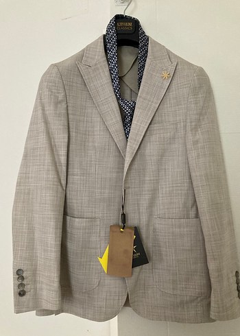 %100 keten mono yaka erkek ceket bej - Görsel 5