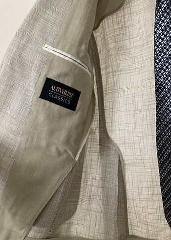 %100 keten mono yaka erkek ceket bej - Görsel 3