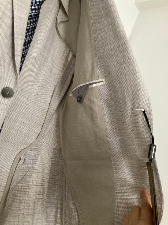 %100 keten mono yaka erkek ceket bej - Görsel 4