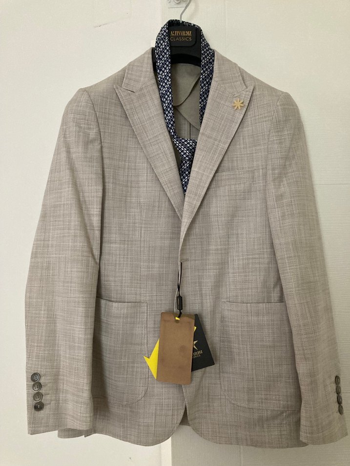 %100 keten mono yaka erkek ceket bej - Görsel 5