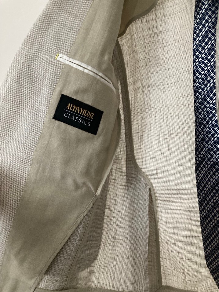 %100 keten mono yaka erkek ceket bej - Görsel 3