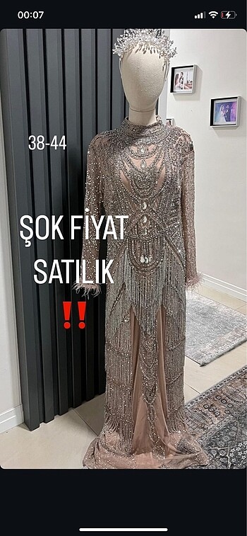 İthal boncuk işlemeli abiye