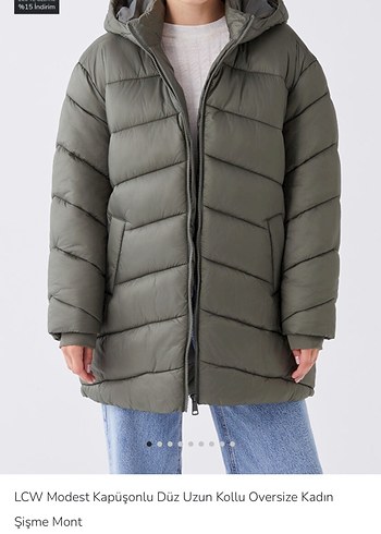 LCW Modest Kadın Oversize Kapüşonlu Şişme Mont - Görsel 2