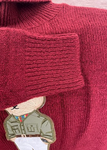 Bordo Boğazlı Triko Kadın Kazak - Görsel 3