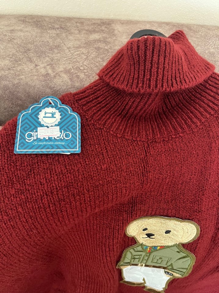 Bordo Boğazlı Triko Kadın Kazak - Görsel 5