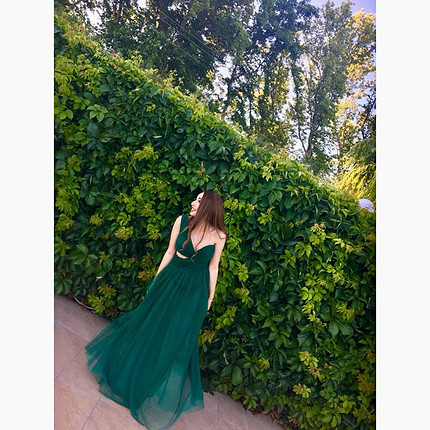 Tek omuz Yeşil uzun abiye elbise 
