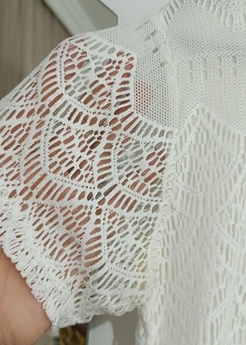 Beyaz Dantel Püsküllü Bohem Kadın Bluz - Görsel 4