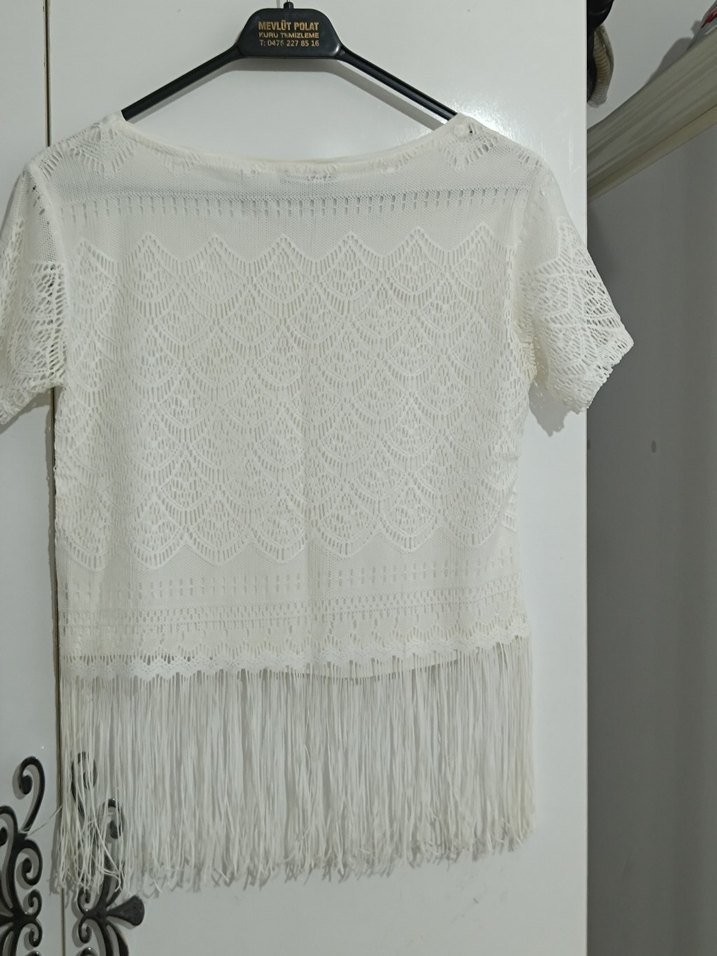 Beyaz Dantel Püsküllü Bohem Kadın Bluz - Görsel 5