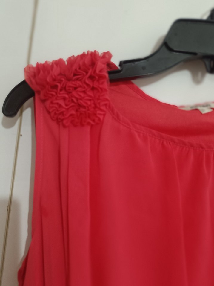 Kırmızı Piliseli Midi Kadın Elbise - Görsel 4