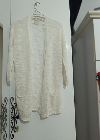 Kadın Beyaz Örgü Pamuk Hırka - Görsel 3